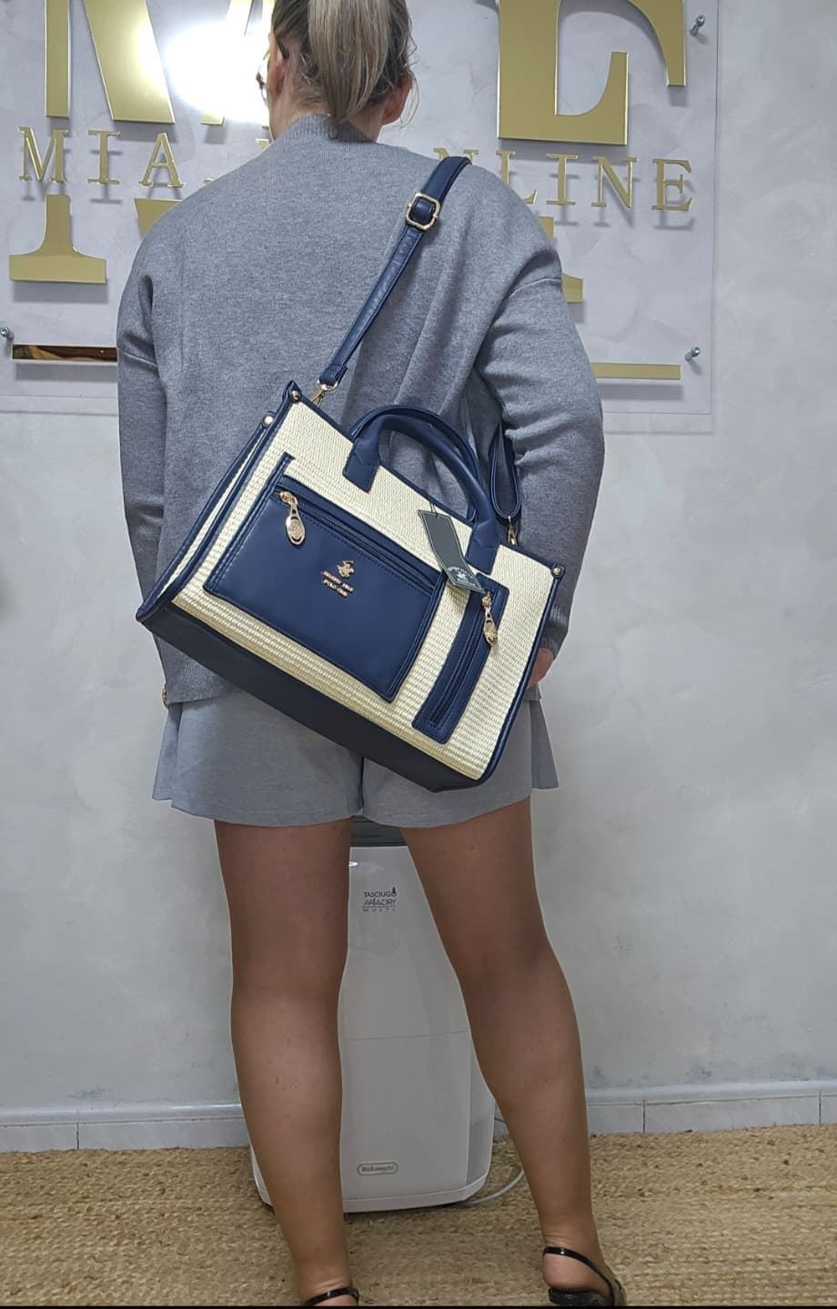 Bolso Tote Polo Club Beige Y Azul - Imagen 4