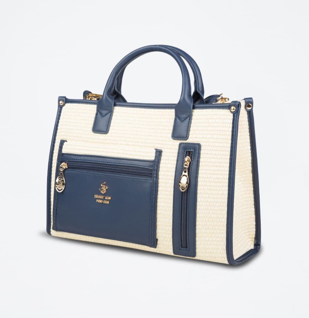 Bolso Tote Polo Club Beige Y Azul - Imagen 5