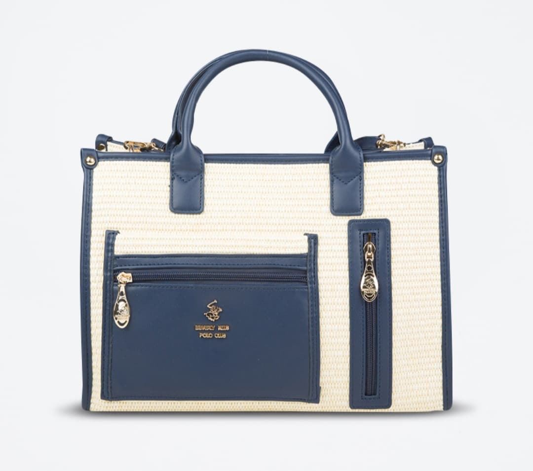 Bolso Tote Polo Club Beige Y Azul - Imagen 7
