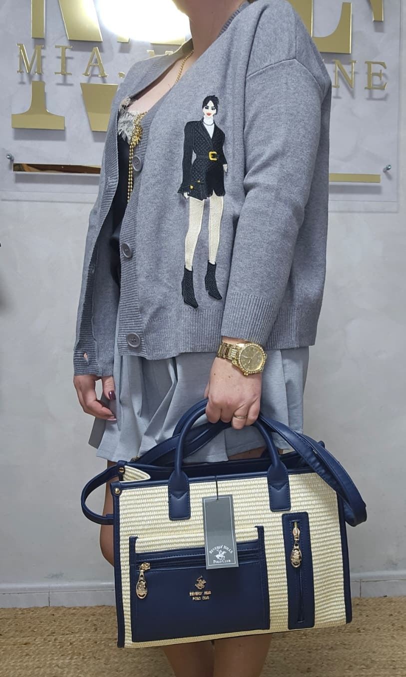 Bolso Tote Polo Club Beige Y Azul - Imagen 8