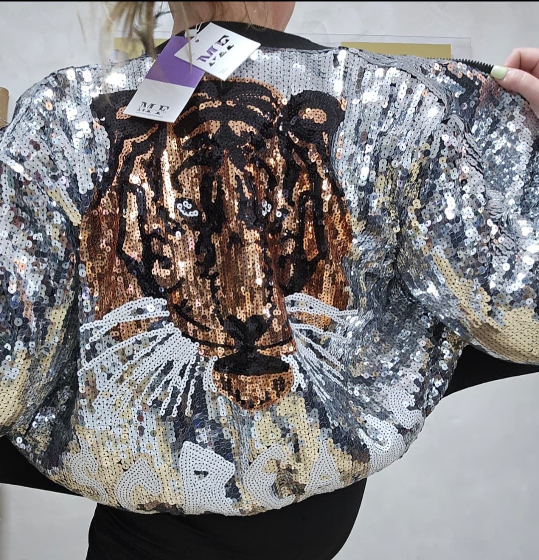 Bomber Tiger lentejuelas plata - Imagen 1