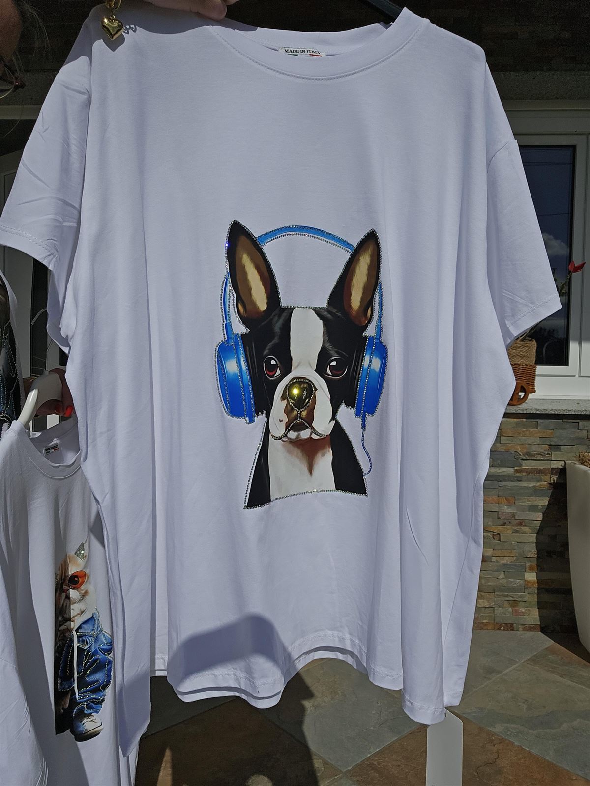 Camiseta Oversize Perrito Cascos Con Brillos - Imagen 1