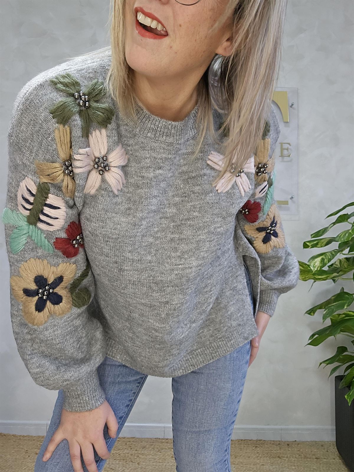 Jersey flores relieve lana - Imagen 5