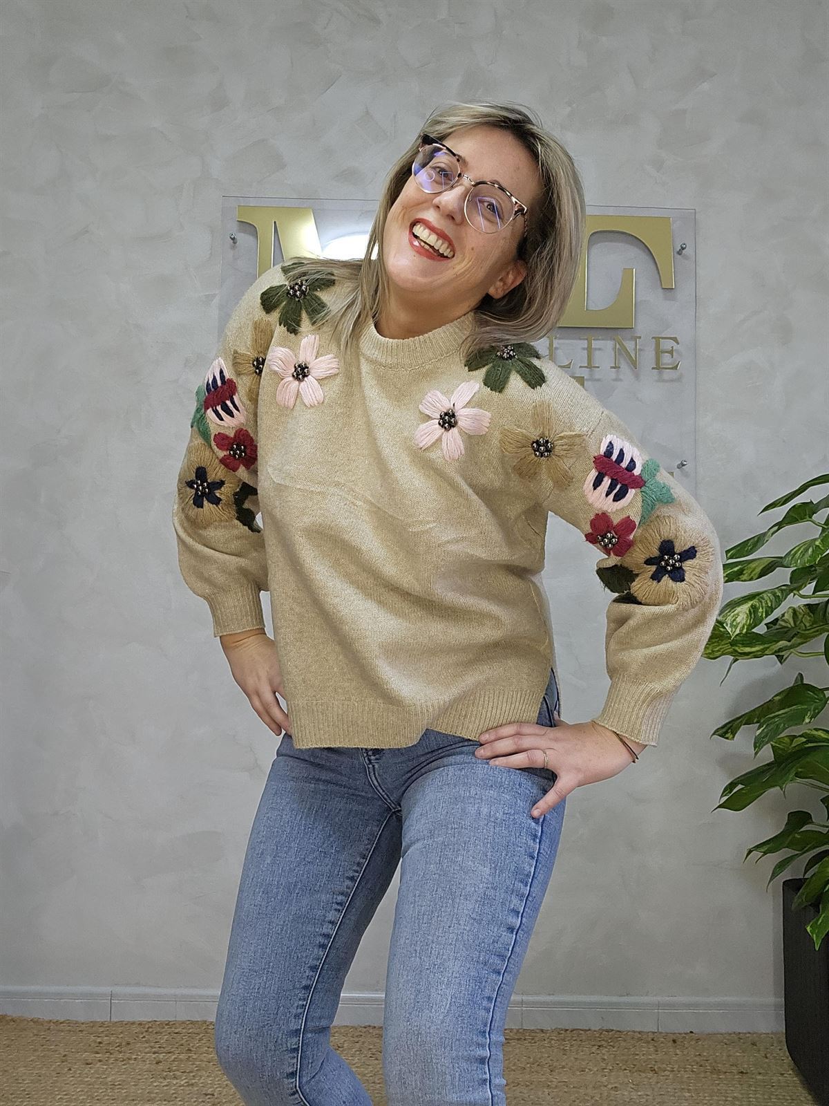 Jersey flores relieve lana - Imagen 6