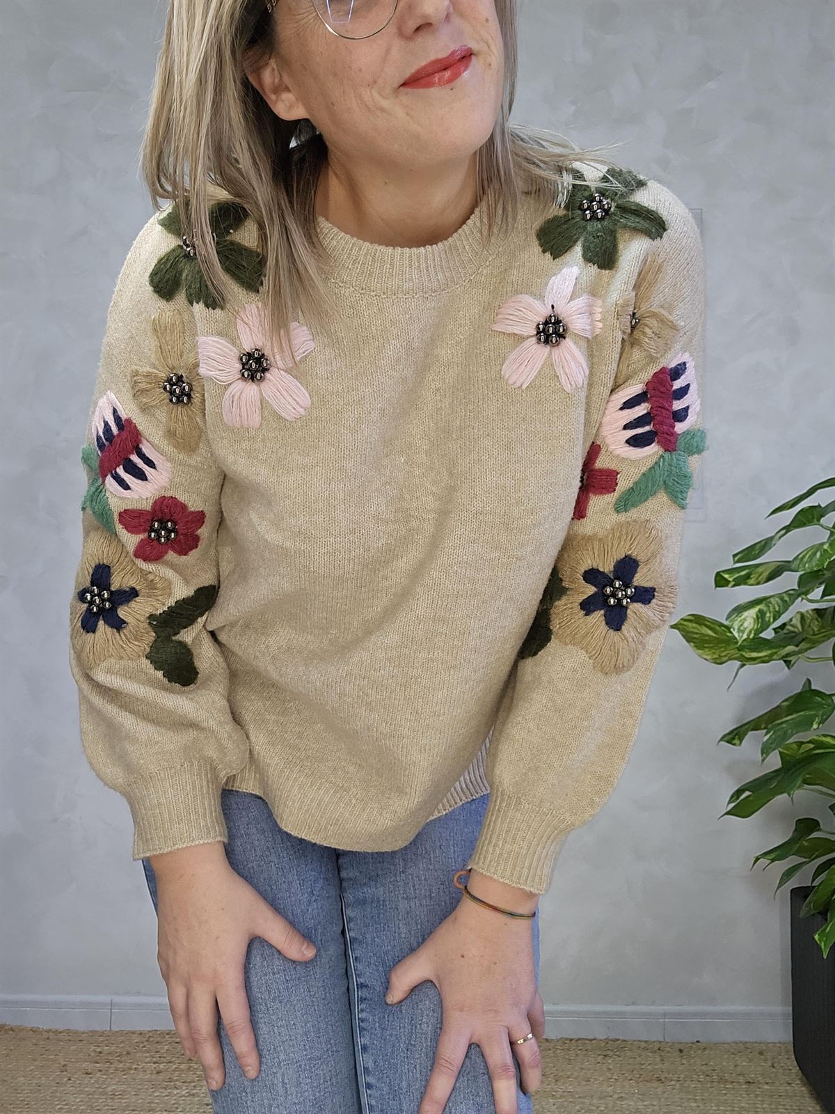 Jersey flores relieve lana - Imagen 7