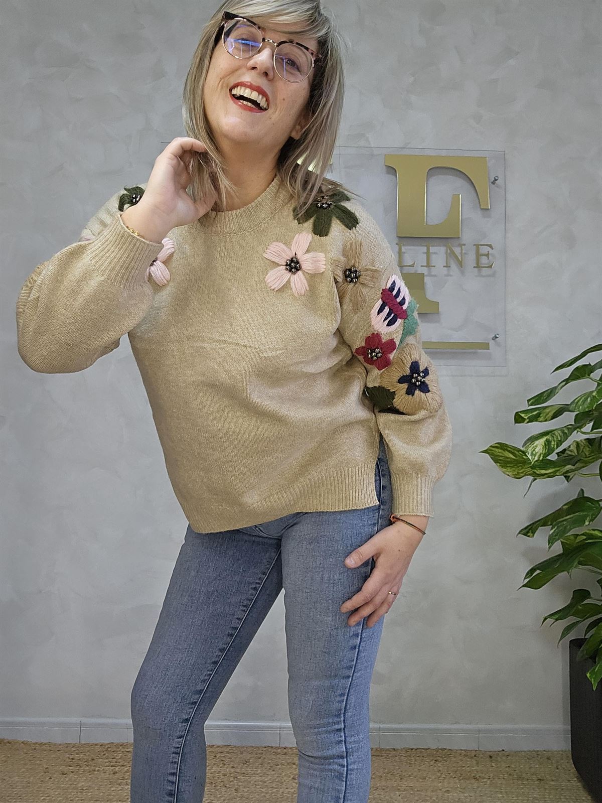 Jersey flores relieve lana - Imagen 8