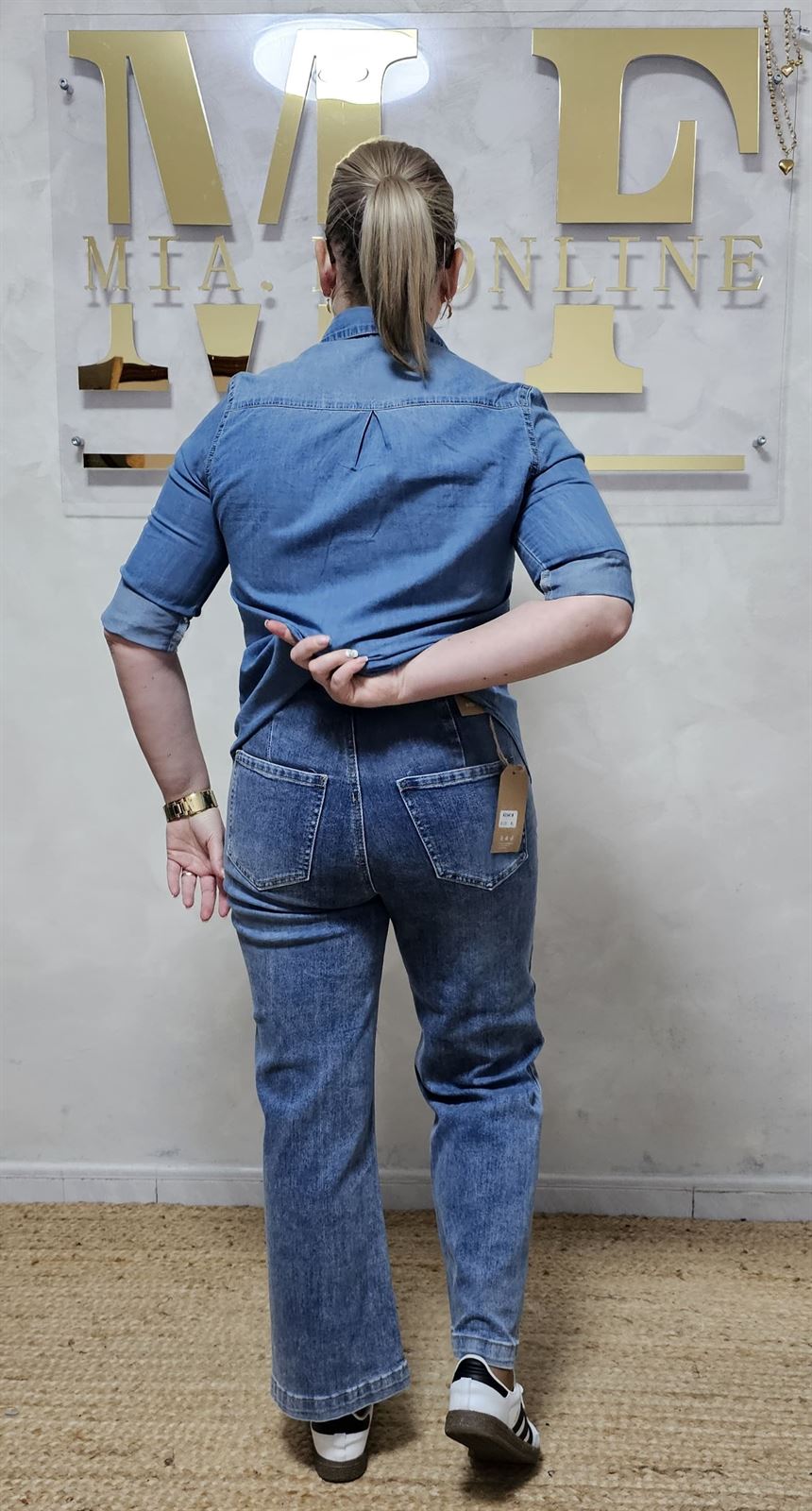 Pantalón denim ancho azul - Imagen 2
