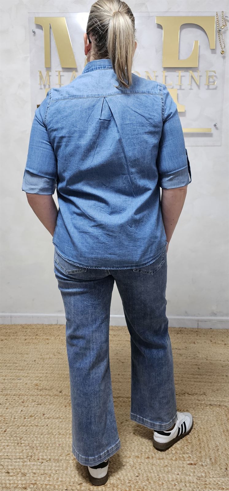 Pantalón denim ancho azul - Imagen 5