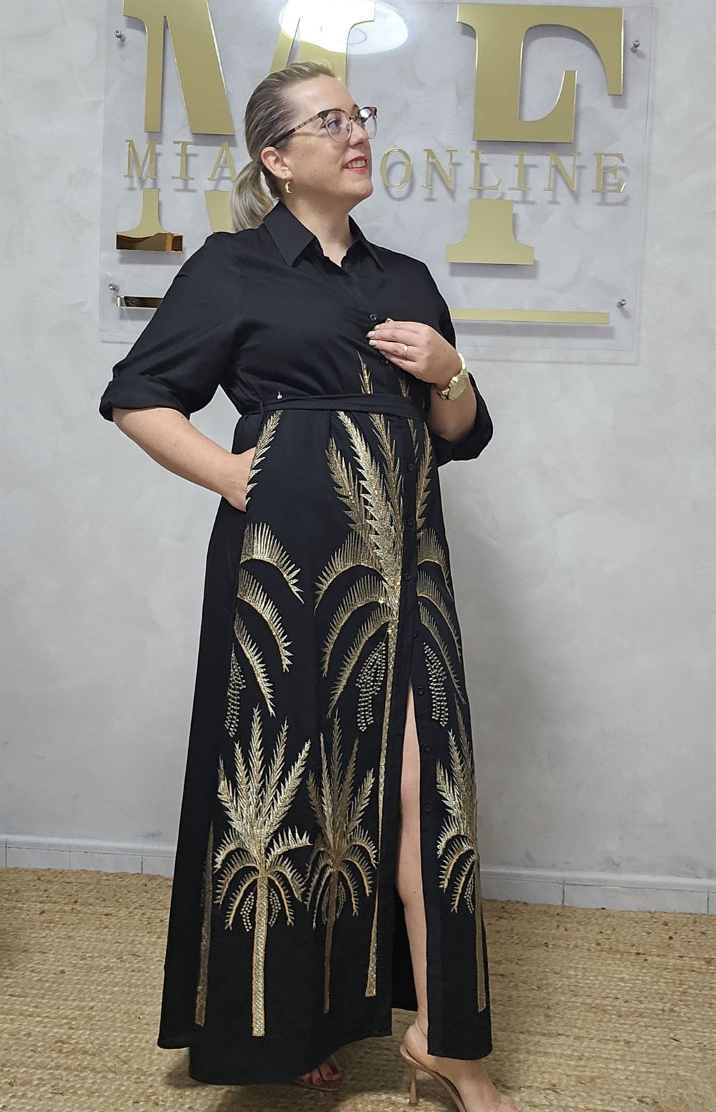 Vestido Camisero Palmeras Hilo Dorado - Imagen 2